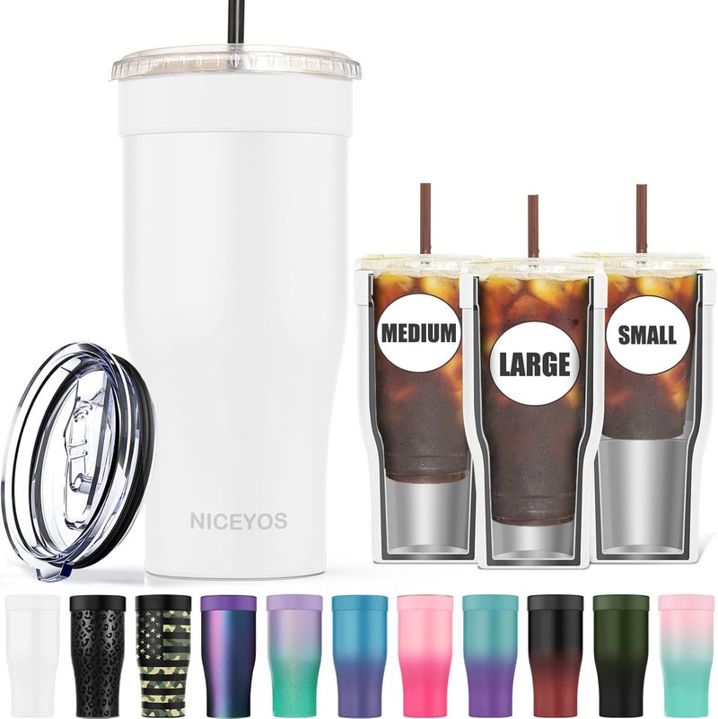 Niceyos Universal Iced Coffee Sleeve - Insulated Double Wall Reusable Stainless Steel Holder Sleeves Insulator for Cold Drinks Fits Small Medium Large To Go Cups Gifts for Men Women Him Her (White) - Image 1